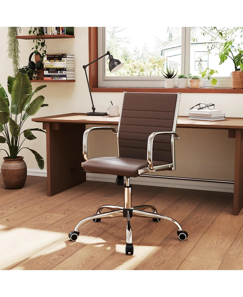 Gymax Office Chair Height Adjustable Conference Room Chair with Rocking Backrest Armrests