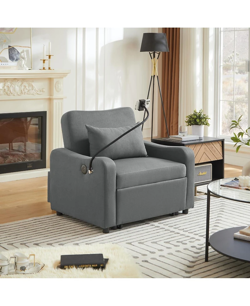 Streamdale Furniture 3-in-1 Convertible Sleeper Sofa Chair with Usb and Adjustable Backrest