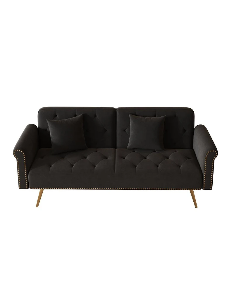Streamdale Furniture 69.7" Velvet Convertible Sofa Bed with Nailhead Trim