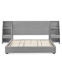 Streamdale Furniture King Size Velvet Storage Platform Bed Frame with Bookcases and Drawer