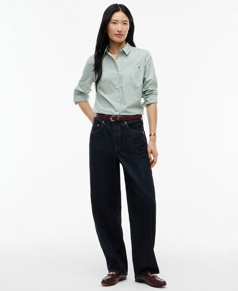 Tommy Hilfiger Women's Printed Button-Front Roll-Tab Shirt