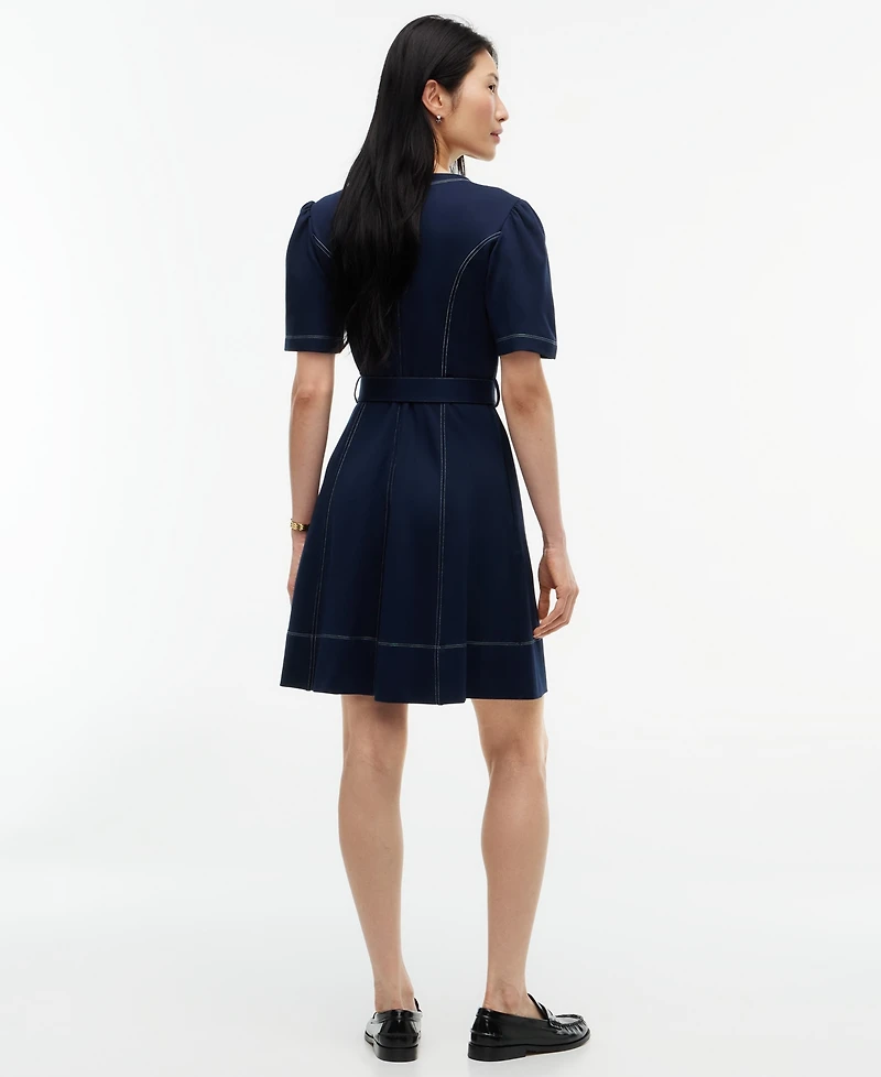 Tommy Hilfiger Women's Top Stitch Short-Sleeve Crewneck Ecovero Viscose-Blend Mini Dress