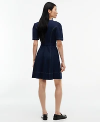 Tommy Hilfiger Women's Top Stitch Short-Sleeve Crewneck Ecovero Viscose-Blend Mini Dress