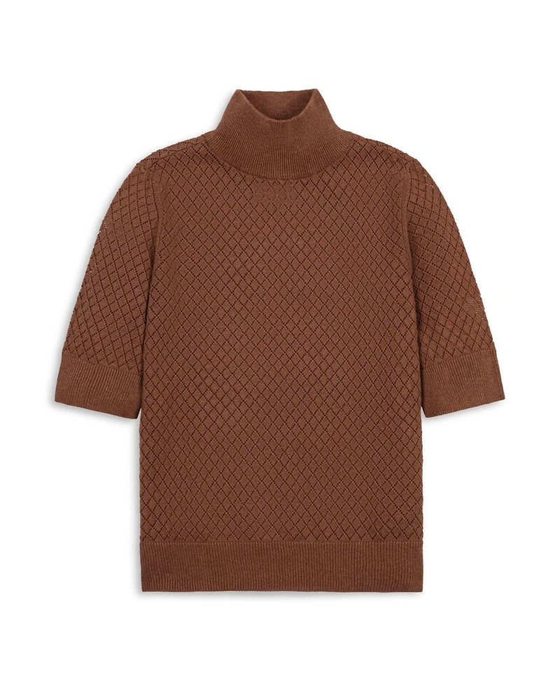 Hope & Henry Women's Organic Diamond Stitch Mock Neck Sweater