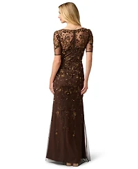 Adrianna Papell Petite Sequin V-Neck Gown