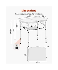 Mountaintop Folding Camping Table, Adjustable Height Side Tables, Aluminum Mdf Beach Table with Mesh Layer, Carrying Handle
