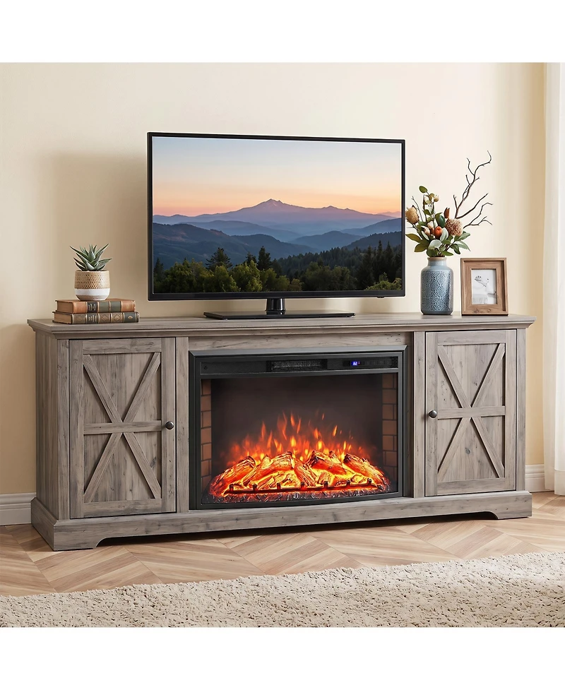 Gymax 33'' Curved Recessed Electric Fireplace Insert 750W/1500W Fireplace Heater Black