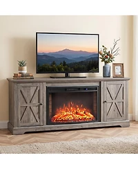 Gymax 33'' Curved Recessed Electric Fireplace Insert 750W/1500W Fireplace Heater Black