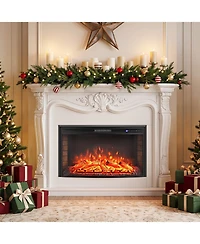 Gymax 36'' Curved Recessed Electric Fireplace Insert 750W/1500W Fireplace Heater Black