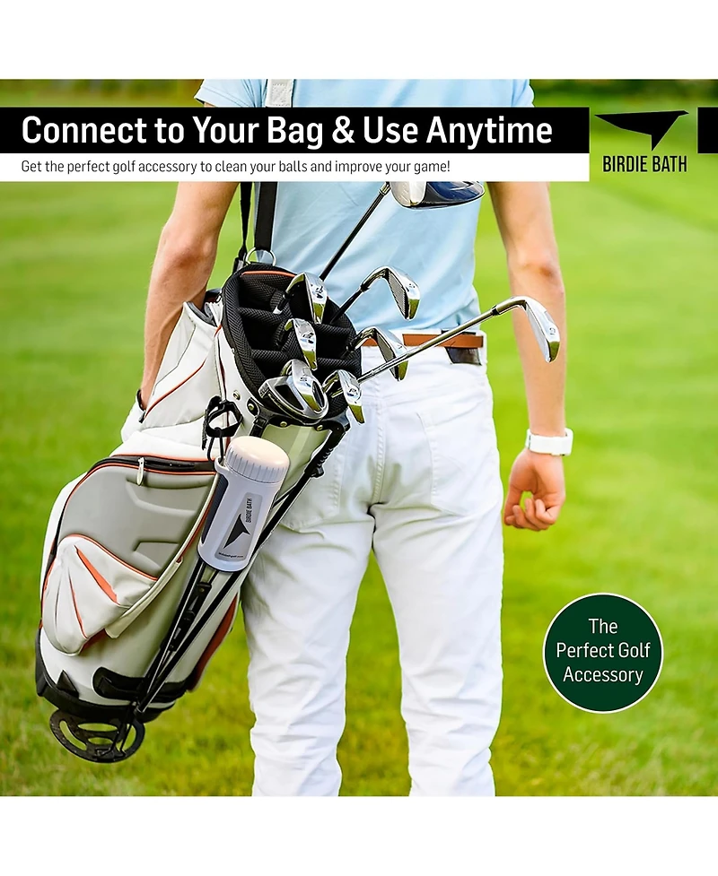 Birdie Bath Golf Ball Cleaner, Leak-Proof Washer with Carabiner