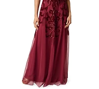 Adrianna Papell Women's Illusion Bead Mesh Long Wedding Guest Beaded Dress