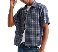 Lucky Brand Men's Embroidered Plaid Spread Collar Shirt