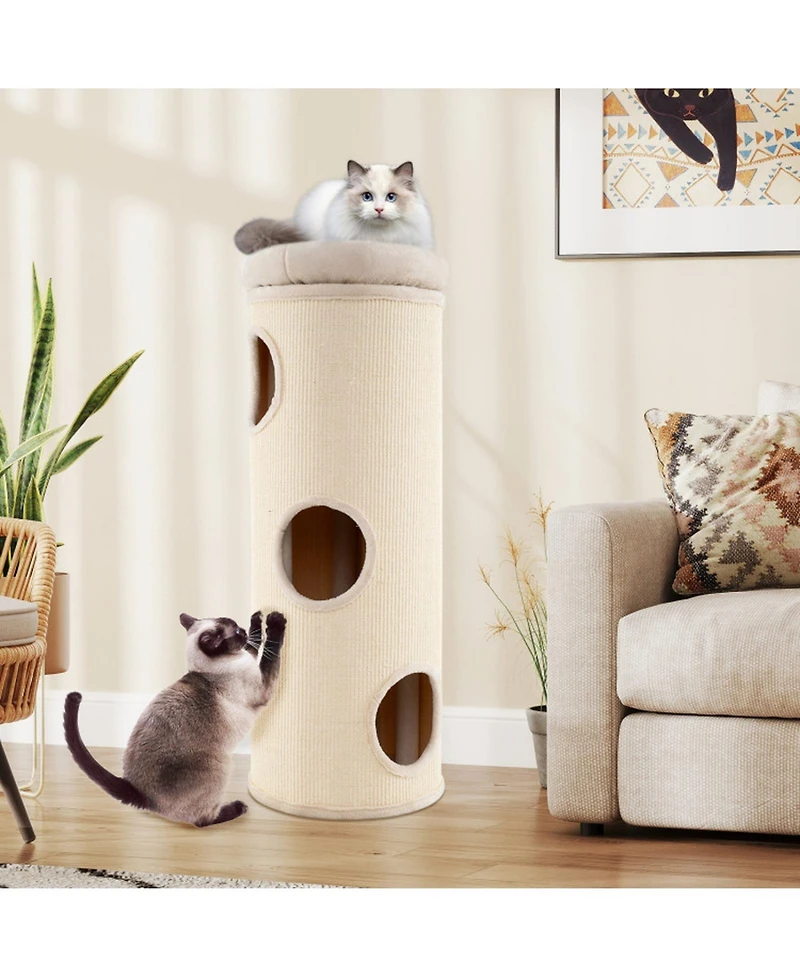 Sugift Elevated Cat Cave 49 Inch 4-Story Cat House for Multiple Cats with Removable Sidewalls