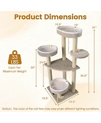 Sugift Carpeted Cat Tree 51 Inch with Oversized Top Perch and 2 Round Beds for Indoor Cats