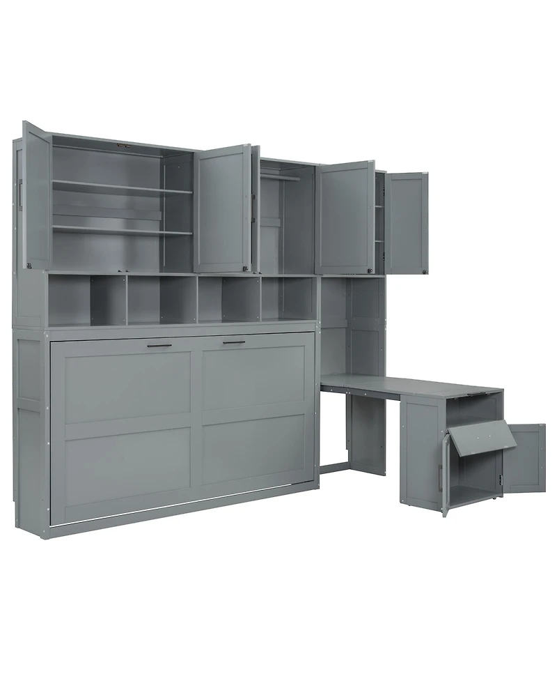 Clihome Twin Size Murphy Bed Wall Bed with Closet , Drawers and Desk