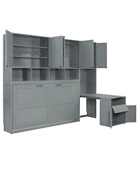 Clihome Twin Size Murphy Bed Wall Bed with Closet , Drawers and Desk