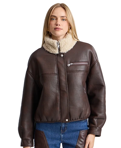 Avec Les Filles Women's Faux Shearling Oversized-Fit Bomber Jacket