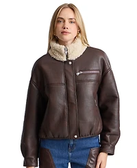 Avec Les Filles Women's Faux Shearling Oversized-Fit Bomber Jacket