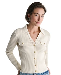 Bcbg Women's Ribbed Knit Collared V-Neck Cardigan