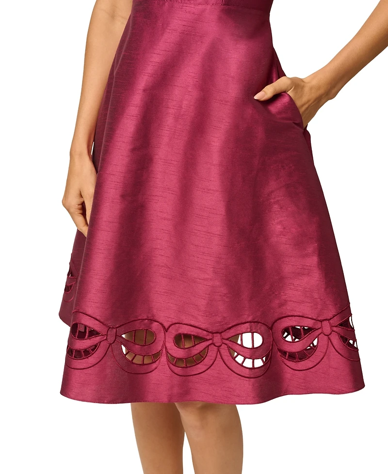 Adrianna Papell Women's Cutout Dupioni Midi Boat Neck Dress