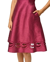 Adrianna Papell Women's Cutout Dupioni Midi Boat Neck Dress