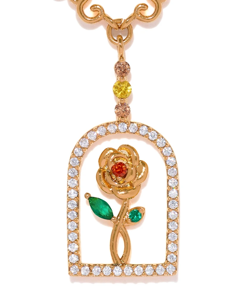 Girls Crew Crystal Disney Beauty the Beast Enchanted Rose Necklace