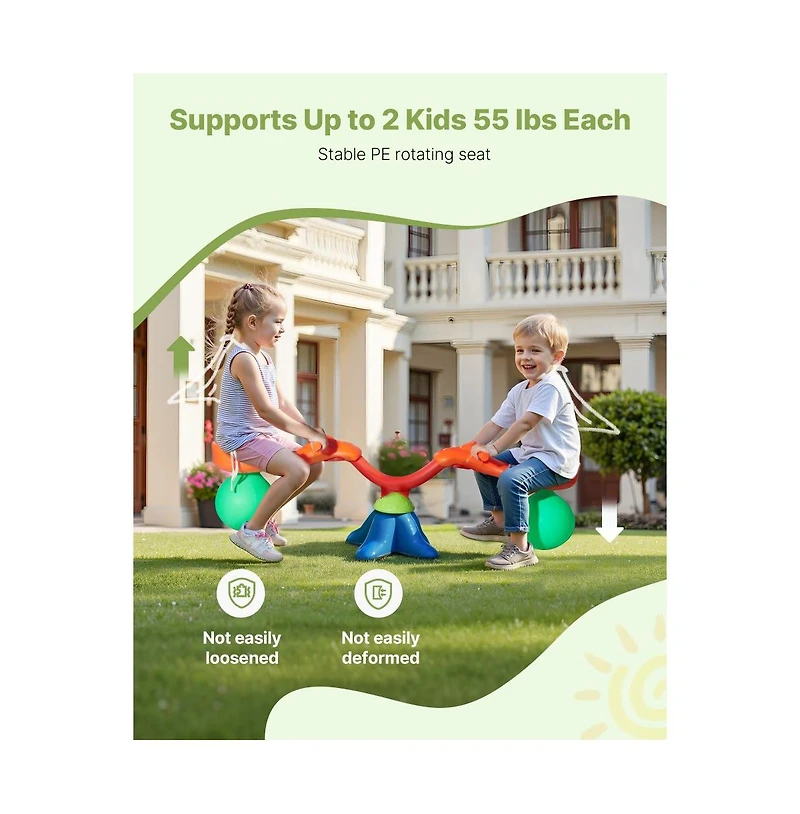 Slickblue Sit and Spin 360-Degree Rotation Seesaw with Anti-Slip Handles, Ages 3+
