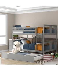 Clihome Full over Full Bunk Bed with Twin Size Trundle and Ladde
