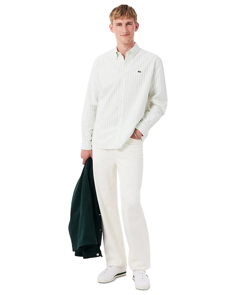 Lacoste Men's Striped Long-Sleeve Button-Down Oxford Shirt