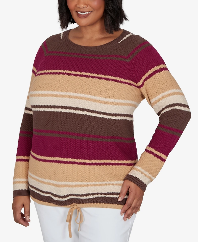 Hearts Of Palm Plus Stripe Long-Sleeve Crewneck Pullover