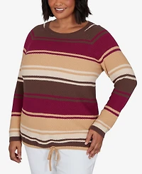 Hearts Of Palm Plus Stripe Long-Sleeve Crewneck Pullover