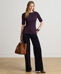 Lauren Ralph Women's Striped Stretch Cotton Boat Neck Top