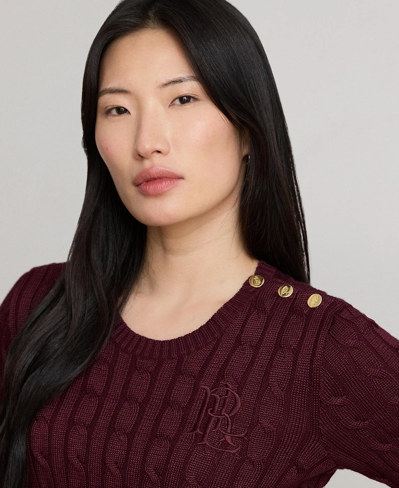 Lauren Ralph Women's Button-Trim Cable-Knit Sweater