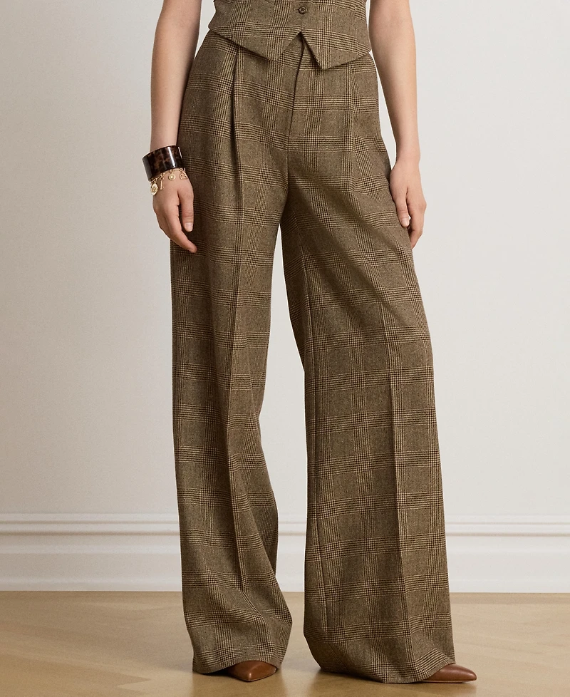 Lauren Ralph Women's High-Rise Pleated Wide-Leg Wool Pants