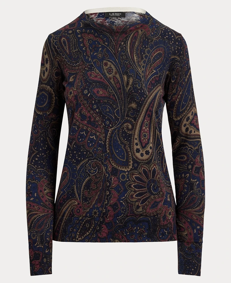 Lauren Ralph Women's Paisley Cotton-Modal Blend Slim-Fit Sweater