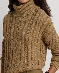 Lauren Ralph Lauren Women's Marled Cable-Knit Long-Sleeve Turtleneck Sweater