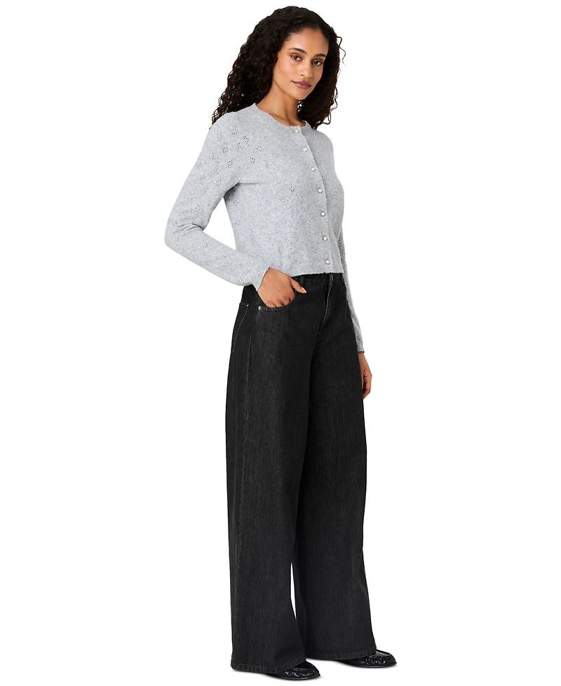 French Connection Women's Dakota Cropped Pointelle Cardigan Sweater