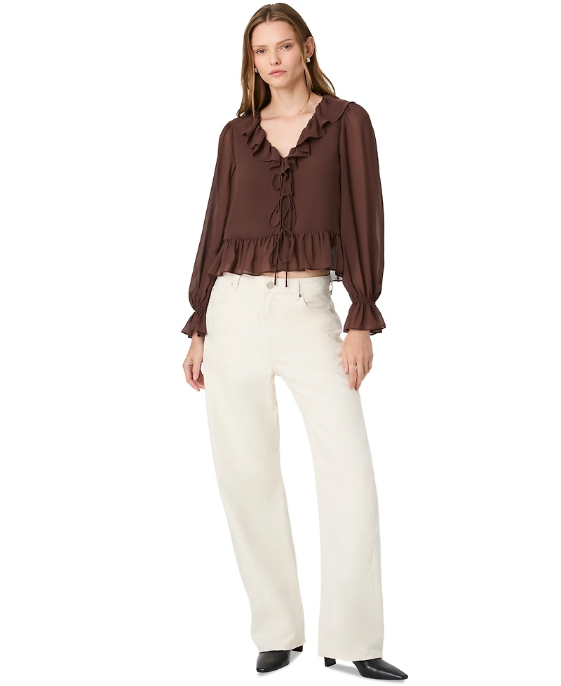 French Connection Women's Marina Long-Sleeve V-Neck Tie-Front Blouse