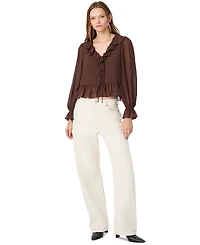 French Connection Women's Marina Long-Sleeve V-Neck Tie-Front Blouse