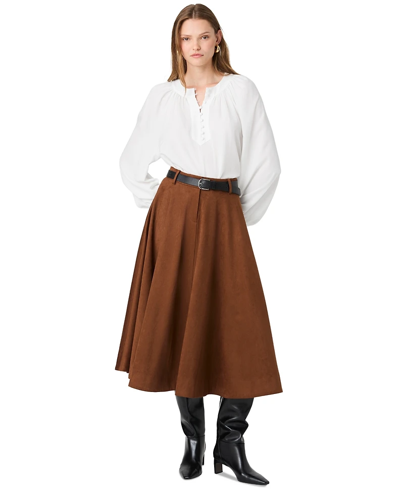 French Connection Women's Tencel Mock-Neck Long-Sleeve Half-Placket Blouse