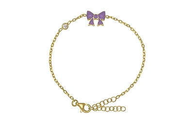 Lily Nily Girls Bow and Cubic Zirconia Bezel Station Chain Link Bracelet in 14K