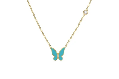 Lily Nily Girls Enamel Butterfly and Cubic Zirconia Bezel Station Necklace in 14K