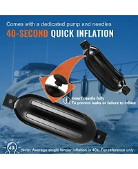 Mountaintop Boat Fenders, 5.5" x 20" Inflatable Ribbed Docking Bumper, Center Holes, Air Pump, 4 Needles, 4 Ropes and Storage Bag for Marine Boats