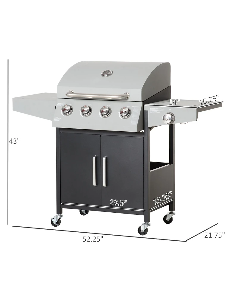 Mountaintop 52" Barbecue Grill with Wheels, 4+1 Burner Liquid Propane Gas Grill, Outdoor Cabinet Style Bbq Trolley with Side Burner