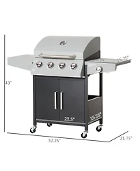 Mountaintop 52" Barbecue Grill with Wheels, 4+1 Burner Liquid Propane Gas Grill, Outdoor Cabinet Style Bbq Trolley with Side Burner