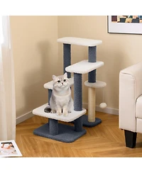 Sugift 2-in-1 Cat Stairs and Cat Tree Tower with Scratching Post and Hanging Toy Ball