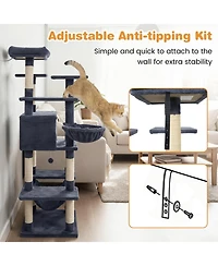 Sugift Large Cat Tree 63 Inch Tall Cat Tower with Rotatable Basket Bed and Swinging Hammock