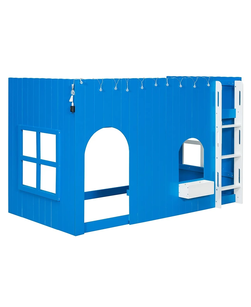 Clihome Twin Kids Loft Bed with Warm Led Light String