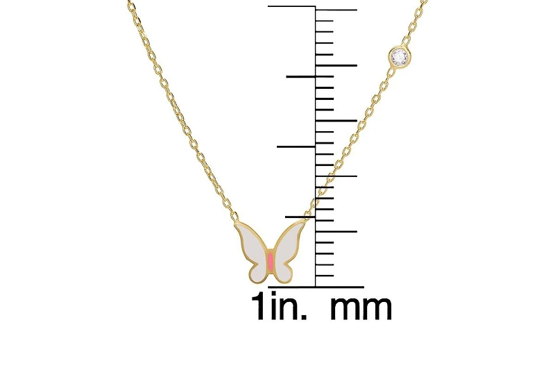Lily Nily Girls Enamel Butterfly and Cubic Zirconia Bezel Station Necklace in 14K