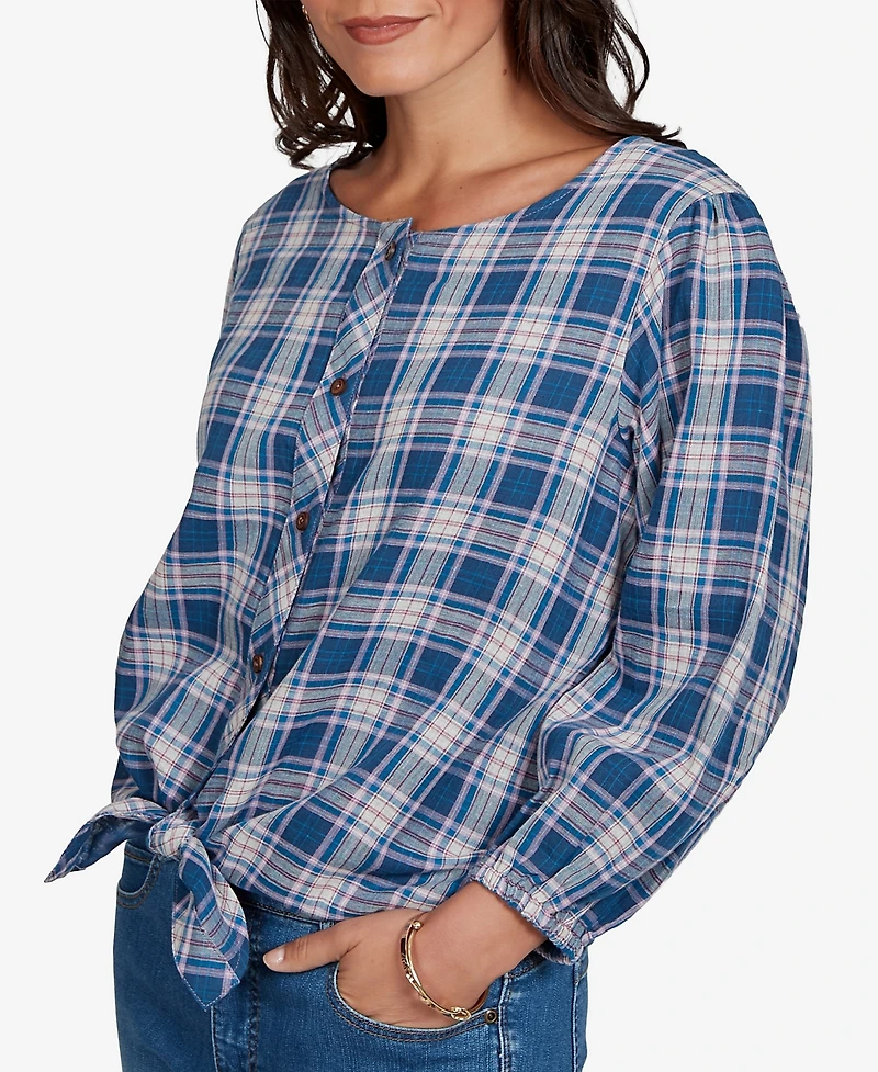 Ruby Rd. Petite Homestead Plaid 3/4-Sleeve Button-Front Top